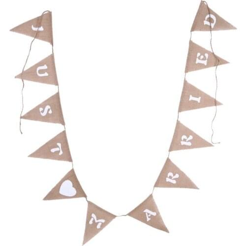 3m Linen Flags Just Married Banner Linen Flag Jute Burlap Pennant banners Wedding Decoration Festival Party Decoration D4