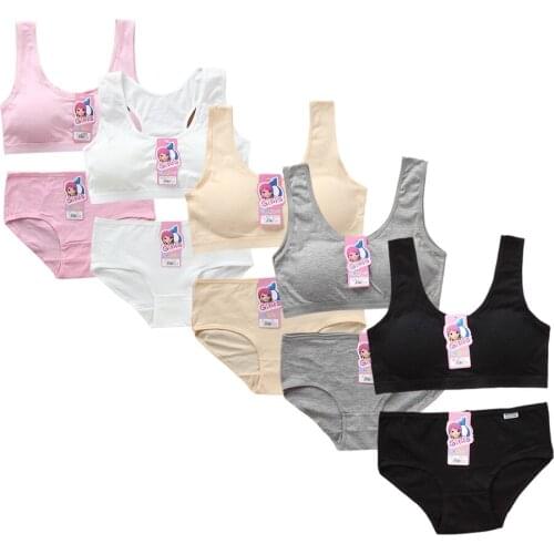 5Sets/Lot Teenage Girls Bra and Panties Set Children Underwear Cotton Small Young School Student Vest Bras +Briefs Girl Clothing