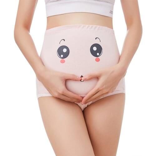 Maternity Panties Plus Size Breathable High Waist Pants Adjustable Cute Cartoon Expression Pants Pregnancy Seamless Underwear