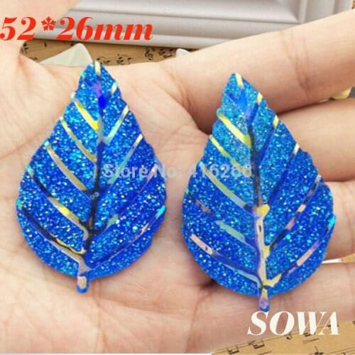 Free shipping New DIY 5pcs/lot 52*26mm Light blue AB Big Leaf Resin Flatback Scrapbooking for phone/wedding/craft