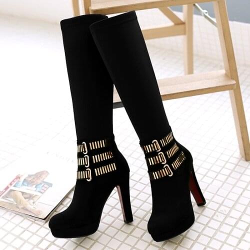 Big Size 9 10 11 12 thigh high boots knee high boots over the knee boots women ladies boots Elastic buckle sleeve