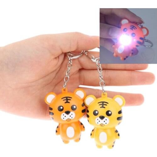 LED luminous sound Cartoon Cute tiger Keychain Key Ring Charm Bag Car Pendant Key Chain Keyring Ornament for Women Men Kids