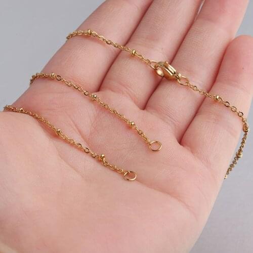 2Pcs/Lot 316L Stainless Steel Satellite Beaded Ball Chain Necklace 44cm 1.5mm Cross Link Chains Fit DIY Jewelry Making Findings
