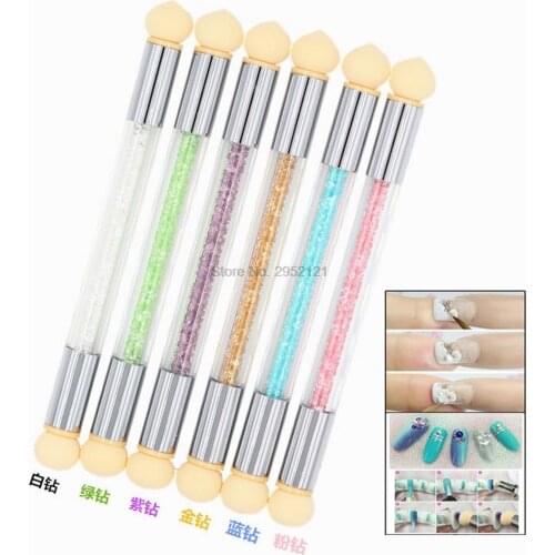 By dhl or ems 100pcs Glitter Powder Picking Dotting Gradient Pen Brush + 6 Sponge Nail Tools Double-ended Acrylic UV Gel Pen new