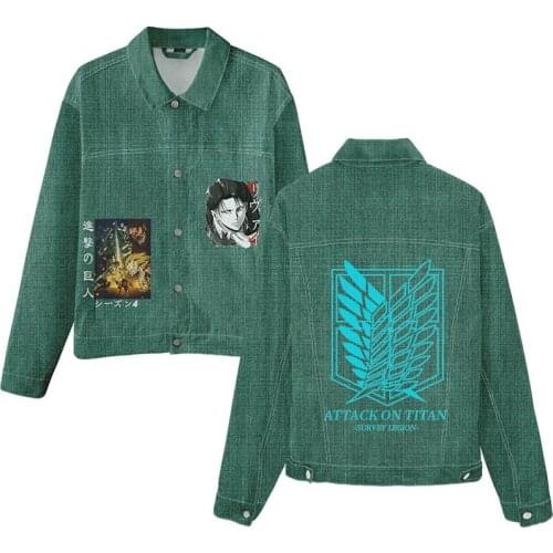 Anime Cosplay Attack on Titan 3d Print Denim Jacket Coat Costume Fashion Men Women Long Sleeve Pocket Sport Jean-Jackets Hoodies