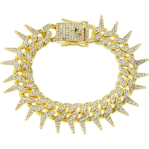 Europe Hip Hop Full Rhinestone Cuban Chain Cool Exaggerated Mens Bracelet Barbed Domineering Locomotive Retro bangles