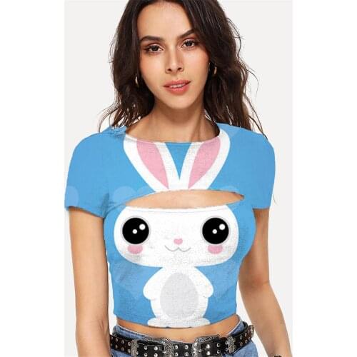 Somepet Rabbit T-shirt Women Animal Hollow Out T shirts Love Shirt Print Lovely T-shirts 3d Womens Clothing Summer Short