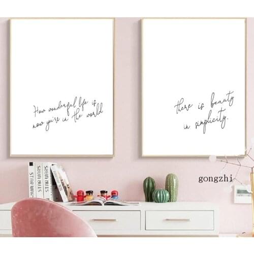 How Wonderful Life Poster Black White Letter Simplicity Canvas Painting and Prints Minimalist Wall Art Pictures for Home Decor