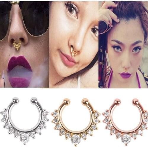 Women Nose Rings Crystal Fake Nose Ring Septum Piercing Hanger Clip On Body Jewelry Nose Hoop Rings Nose Earring