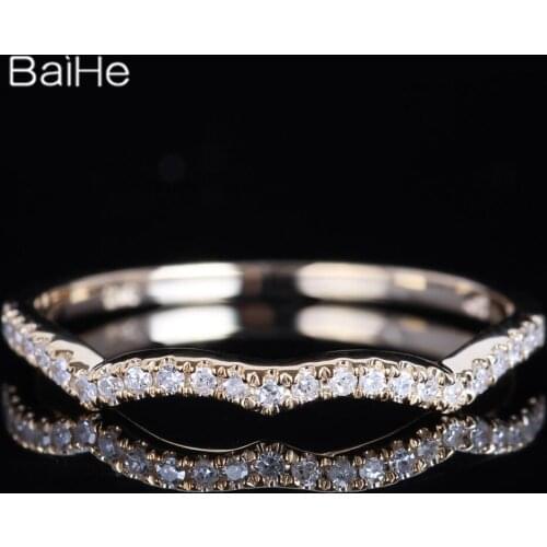 BAIHE Solid 14K Yellow Gold 0.15CT Round H/SI Natural Diamonds Wedding Women Trendy Fine Jewelry Ring