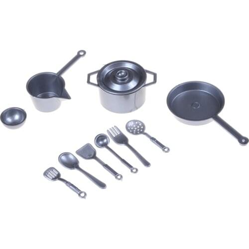 10pcs/lot 1:12 Dollhouse Miniature Figure Mini Tableware Pretend Play Toys Fork Pot Kitchen Set Food Toys Accessories Dolls Xmas