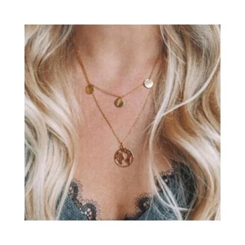 New fashion Disc World Map Popular Double Necklace For Women girl Accessories jewelry wholesale