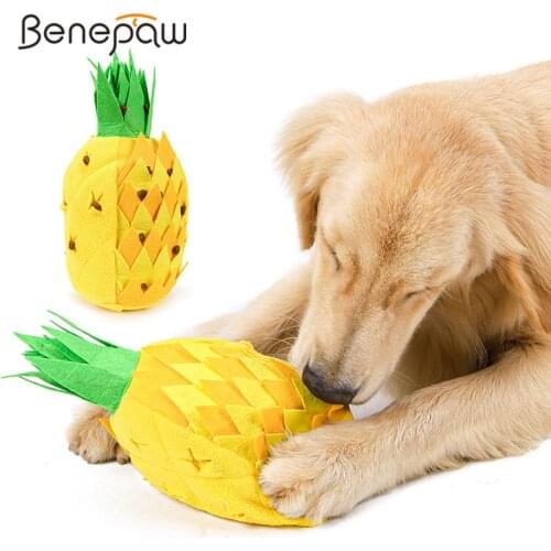 Benepaw Bite-resistant Slow Feeding Squeaky Dog Toys Interactive Plush Treat Dispensing Pet Sniffing Puzzle Pineapple Puppy Chew