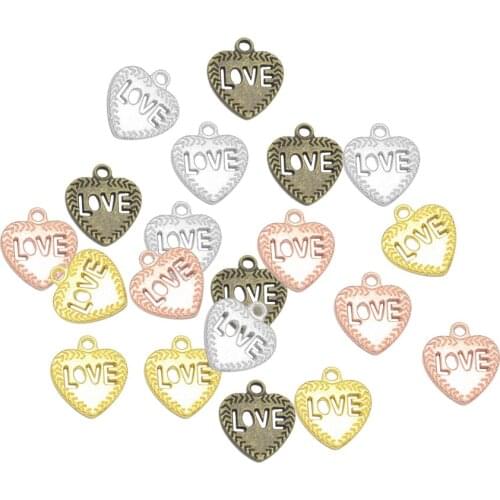 Phenovo 20pcs Mixed Colors Love Letter Heart Shapes Charms Pendants for Jewelry Making DIY Necklace Handmade Craft 20 x 18 mm