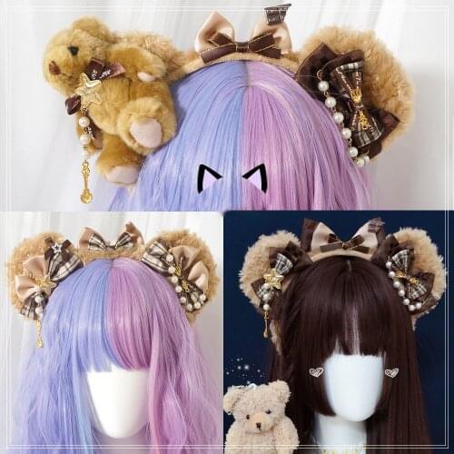 Chocolate Bear Sweet Handmade KC Beautiful Headband Hairband Bow Bear Ears Lolita Collection Original Design Cute