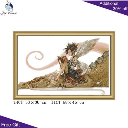 Joy Sunday Dragon Needlework DA154 14CT 11CT Counted and Stamped Home Decor The Girl And Dragon Embroidery DIY Cross Stitch kits