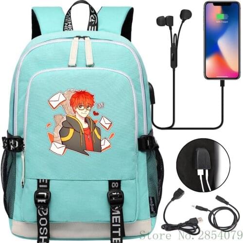 Anime Mystic Messenger 707 USB Laptop Backpack Fashion Men Women Outdoor Travel Shoulder Bags Student Schoolbag Bookbag