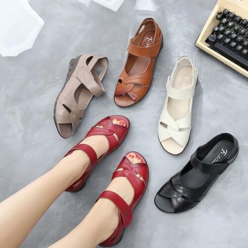 AARDIMI Summer Womens Sandals Genuine Leather Casual Flat Mother Sandals Womens Soft Bottom Flat With Summer Ladies Shoes New