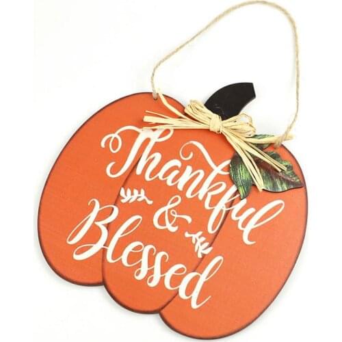 Thankful & Blessed Pumpkin Sign Fall Door Hanging Decoration