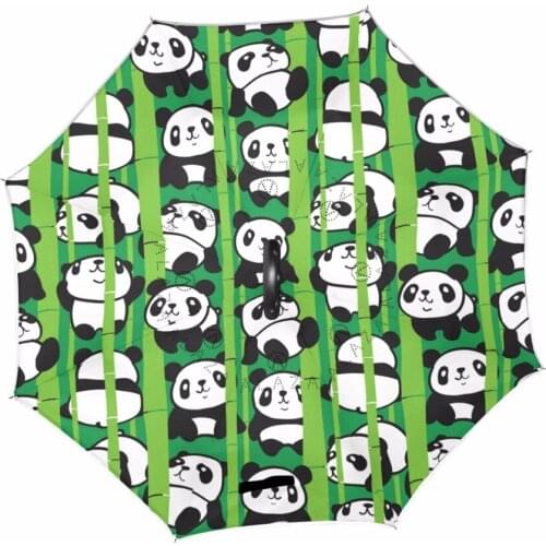 Panda Folding Reverse Umbrella Double Layer Inverted Windproof Rain Car Umbrellas Self Stand Rain Sun Protection C-Hook For Car