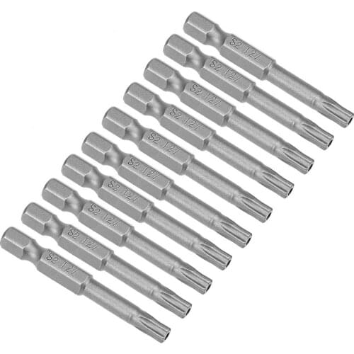 UXCELL 10pcs 50mm 1/4" Hex Shank T10 T15 T30 T27 T40 T25 T8 Magnetic Star Security Head Screwdriver Bits S2 Alloy Steel