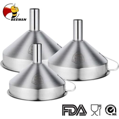 BEEMAN Stainless Steel Funnel Kitchen Oil Liquid Funnel with Detachable Filter Wide Mouth Funnel for Canning Kitchen Tools