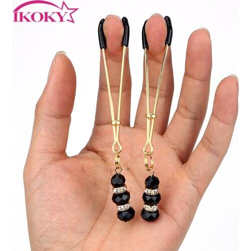 IKOKY 1 Pair Breast Labia Clips Clit Clamp Adjustable Erotic Product Adult Game Sex Toys for Couples Nipple Clamps with Jewelry