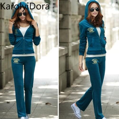 Women Sets 2020 Spring Autumn New velvet sports suit Korean gold velvet casual two-piece winter running suit1