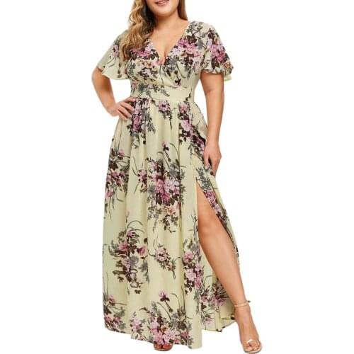 Floral Printed Short Sleeve Boho Maxi Dress Vintage Summer Plus Size Dresses For Women 5XL Elegant V Neck Sundress Vestidos