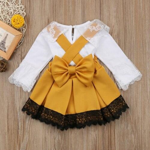 2PCS Newborn Kid Baby Girl Lace Jumpsuit Romper Bow Princess Party Skirt Dress Outfit 0-24M