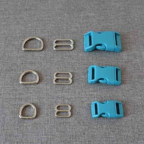 20Sets/Lot 15mm 20mm 25mm Plastic Buckle Metal D Ring Webbing Straps Belt Slider For Pet Dog Collar Hardware Harness Accessory