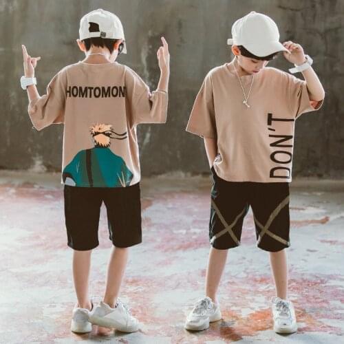 2021 summer unsex Boys Boys Clothes Casual Outfit loose T-shirt + shorts Pants Kids Tracksuit Teenager 4 5 6 7 8 9 10 12 13 Year