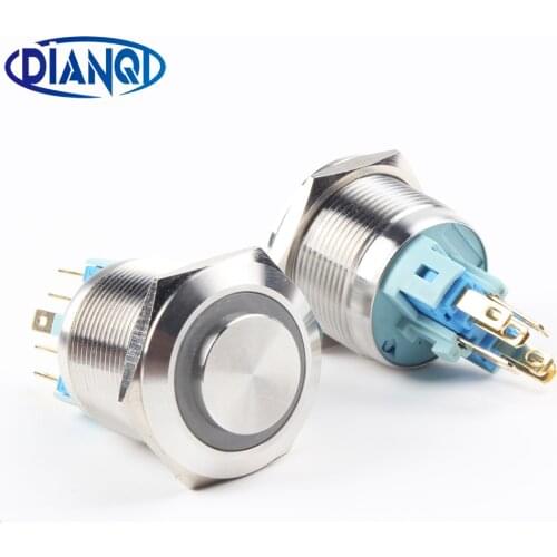 22mm metal waterproof stainless steel ring lamp high round push button switch 6pin button press switch flat 22GTHX
