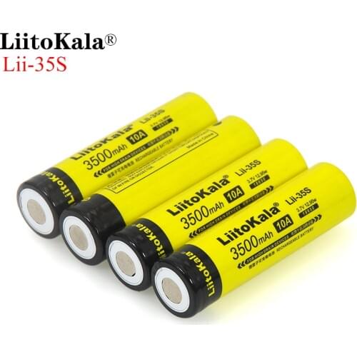 4PCS LiitoKala 18650 Battery Lii-35S 3.7V Li-ion 3500mAh 10A discharge Power battery For high drain devices