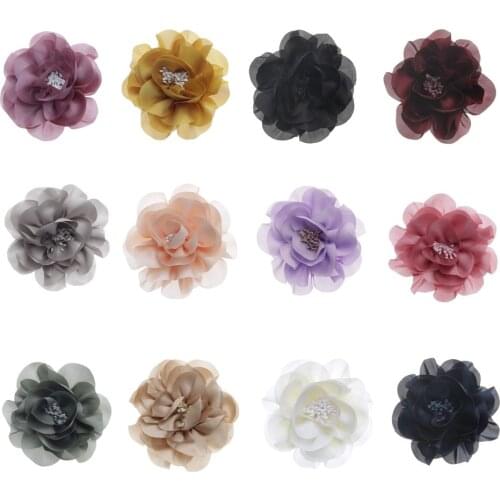 Nishine 5pcs/lot 4.8" Big Chiffon Flowers with Stamen for Diy Headband Clips Kids Girls Headwear Handmade Hair Accessories