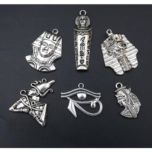6pcs Ancient Egyptian Humanities Pendant, Tutankhamun Charm, Ramesses II Charm, Cleopatra Charm, Horus Eye Charm,A1331