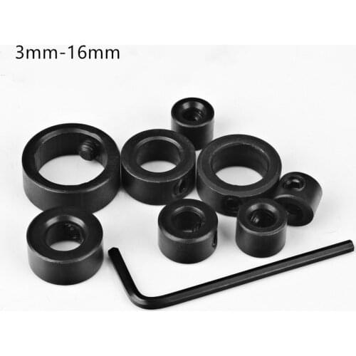9pcs /set 3-16mm Drill Depth Stop Collar Ring guide drill locator Spacing Ring Locator Woodworking Tools With Hex Wrench