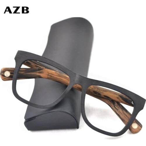 AZB Oversized Vintage Wood Eyeglasses frames Men Myopia Hyperopia Retro Eyewear Glasses Wooden Women Clear lens Spectacles Frame