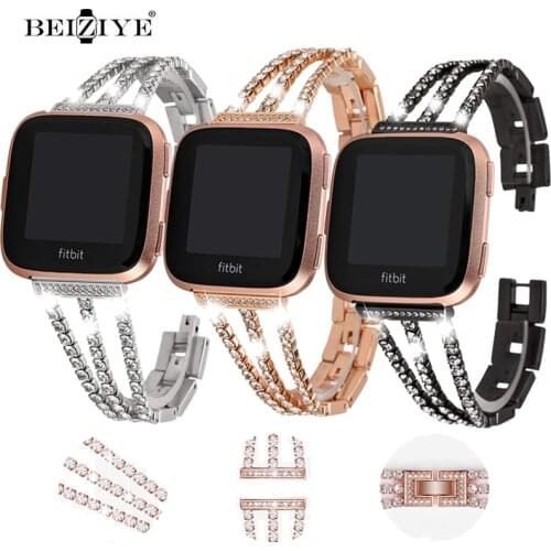 Bling Diamond watch Band For Fitbit Versa /Versa 2 /Versa Lite/Versa SE Women Meatl Bracelet Watch For fitbit versa 3 strap