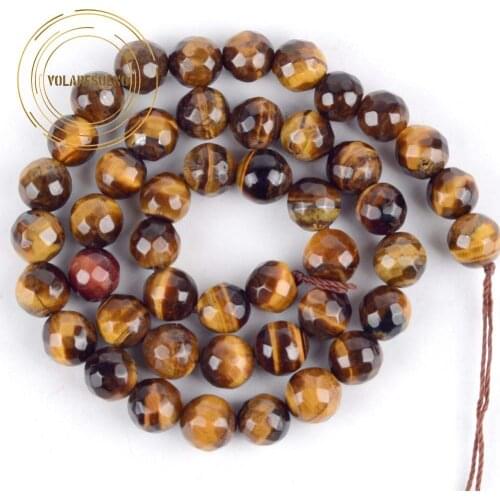 Natural Faceted Yellow Tiger Eye Round Stone Beads For Jewelry Making Needlework Loose Spacer Beads Diy Bracelet 4/6/8/10/12mm