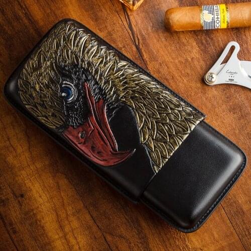 LUBINSKI Genuine Leather Hawk Cow Leather 3 Tubes Cigar Cigarette Moisturizing Tube Portable Tobacco Storage Case Smoking Tool