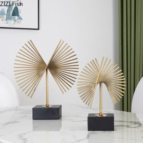 Nordic Minimalist Desk Decor Golden Alloy Geometric Lines Black Metal Base Abstract Crafts Ornaments Home Decoration Accessories