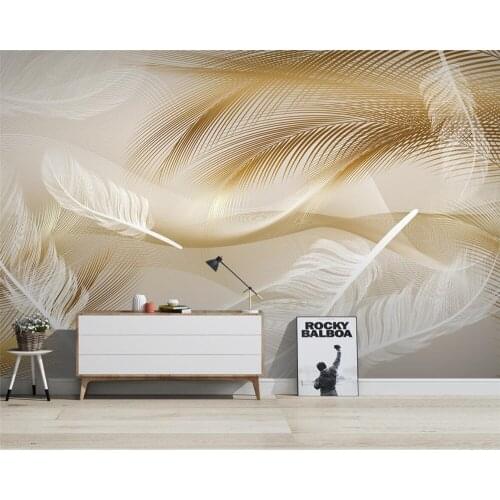 Beibehang home decModern minimalist light luxury feather gold line TV background wall mural TV sofa background wall 3d wallpaper