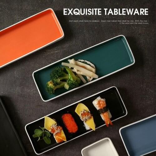 Ceramic sushi plate Japanese rectangular plate creative simple dumpling plate retro Nordic style long plate dessert plate