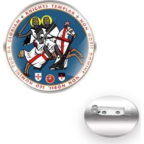 Classic Knights Templar Pattern Brooches Decoration Collar Pin Glass Convex Dome Women Men Cool Accessories Gift