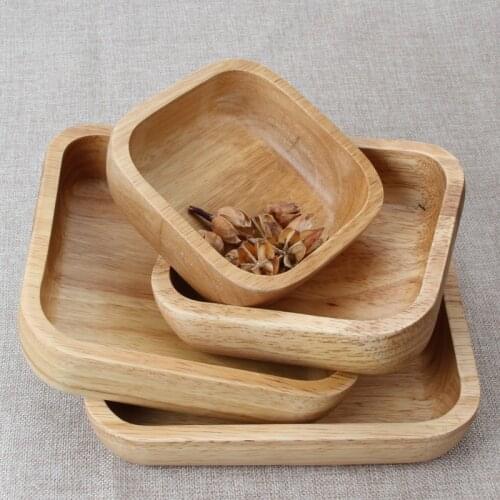 Square wooden bowl Japanese style creative fruit salad bowl wooden large tableware household solid wood dessert bowl kitchen