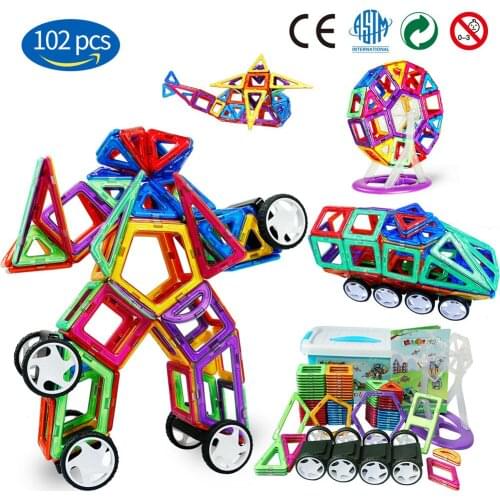 102PCS Big Size Magnetic Blocks Magnetic Constructor Designer Game Magents Building Blocks Tiles Toys for Kids Gifts