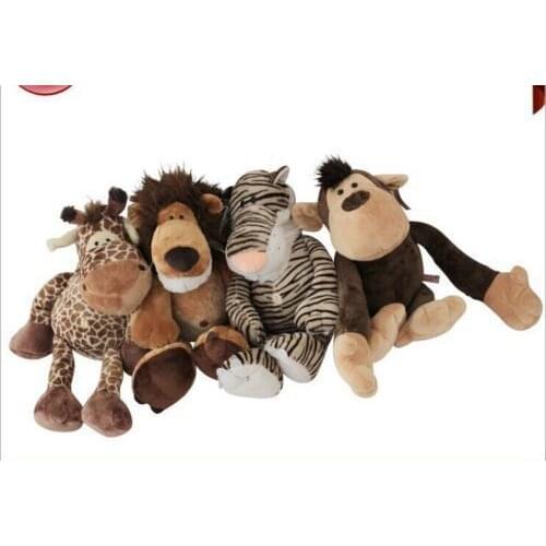 A set small cute Plush tiger, lion, giraffe, monkey toys Stuffed jungle animal dolls gift about 25cm 0506