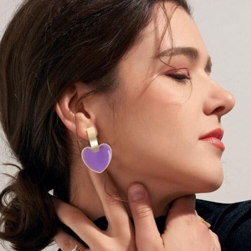 Fashion Personality Woman Acetate Colour Earrings Girl Gold Color Metal Love Heart Hanging Dangle Earrings Vintage Jewelry