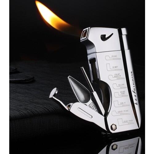 Mens Compact Butane Cigarette Accessories Butane Jet Lighter with Pipe Tool Pipe Rod Lighter Cigar Lighter GAS Free